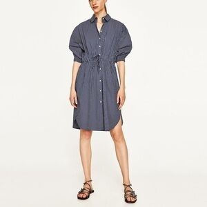Zara Blue & White Striped Button Down Shirt Dress